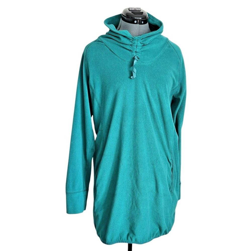 Mountain Hardwear Women XL Teal Green Fleece Cowl Neck Tunic Pockets Sweatshirt